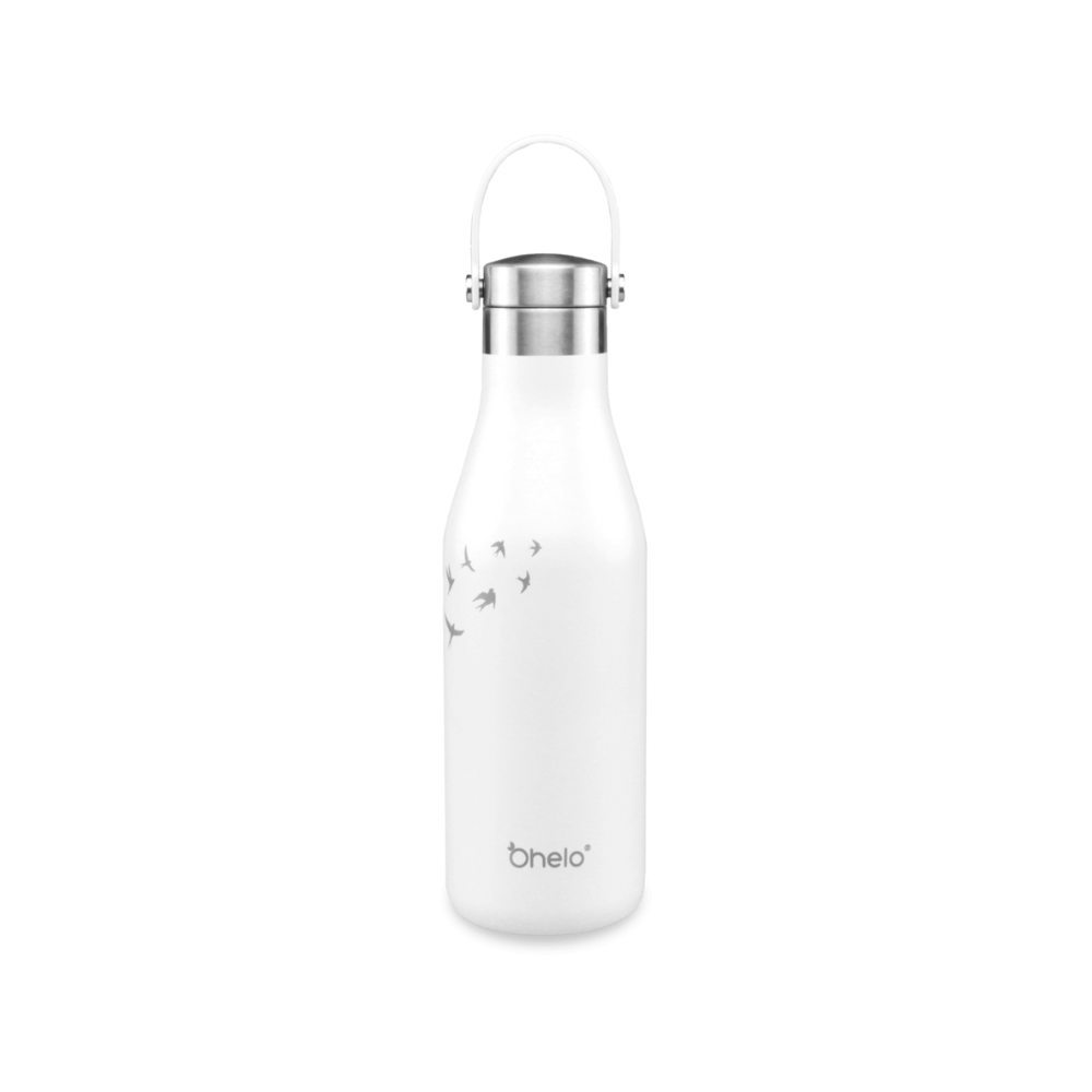 OHELO 500ml Drink Bottle with Etched Swallows - White