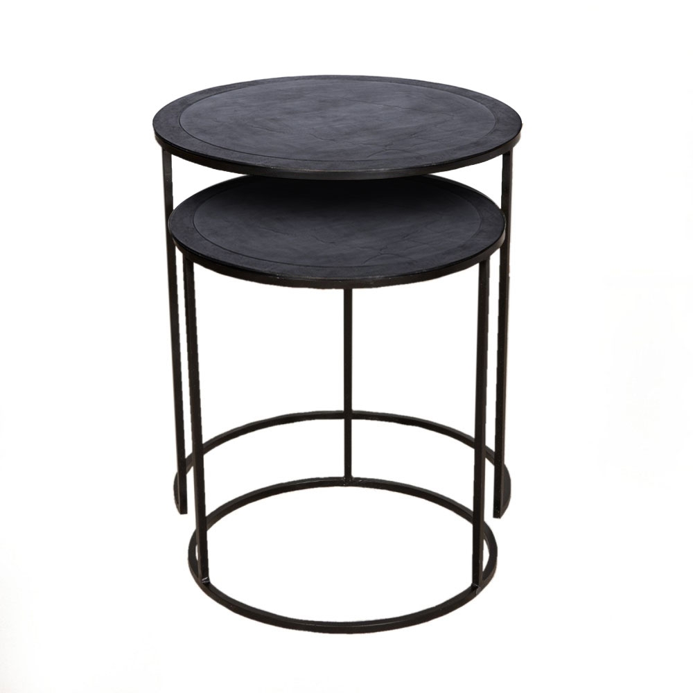 Set of 2 SSH COLLECTION Philip 41 and 49cm Wide Nesting Side Tables - Black Nickel