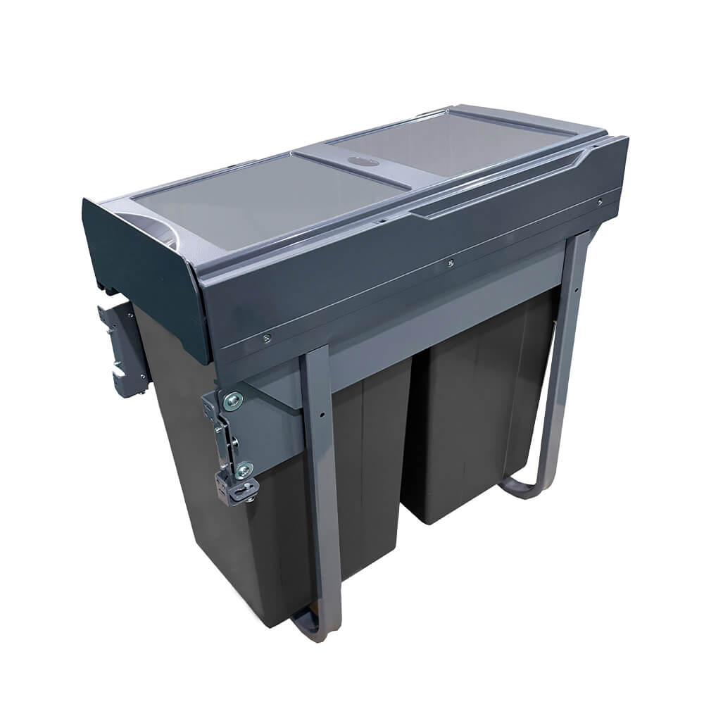 ELITE Domestique Plus 34L Twin Slide Out Bottom Mounted Concealed Waste Bin (for 30cm cupboard) - includes Door Bracket