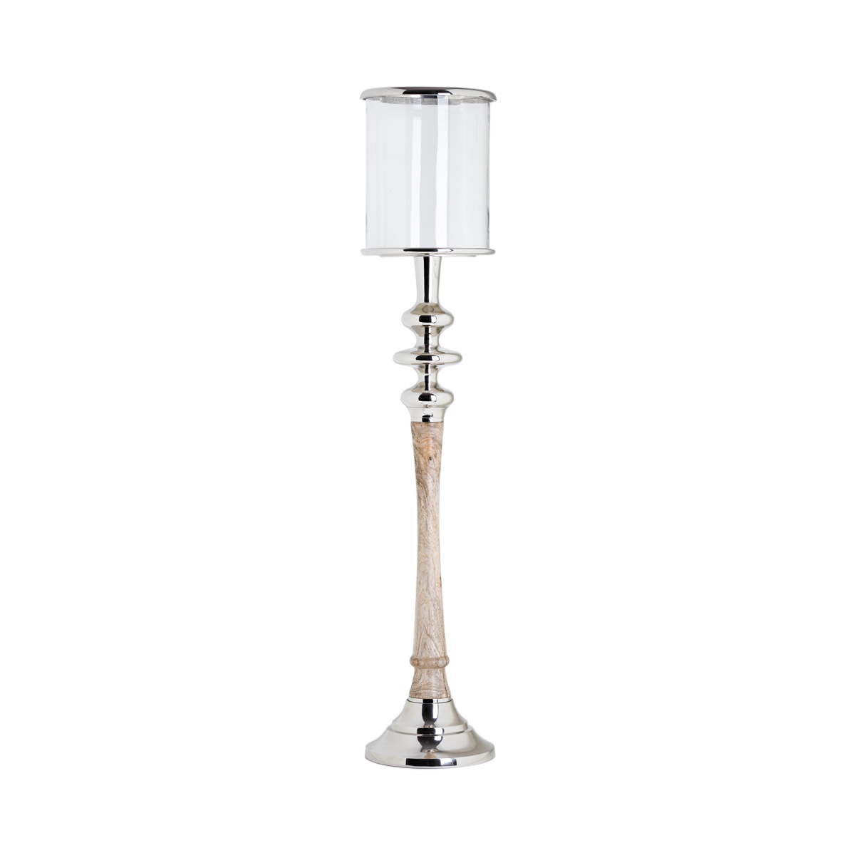 SSH COLLECTION Sofie 110cm Tall Hurricane Lamp - Timber/Polished Nickel Stand