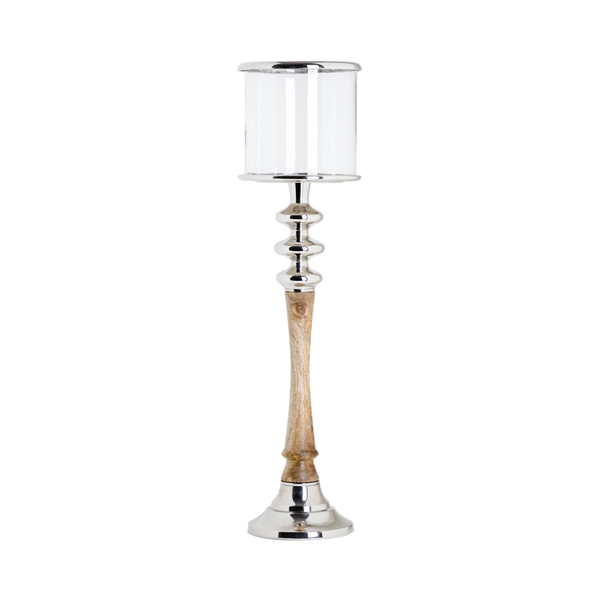 SSH COLLECTION Sofie 83cm Tall Hurricane Lamp - Timber/Polished Nickel Stand