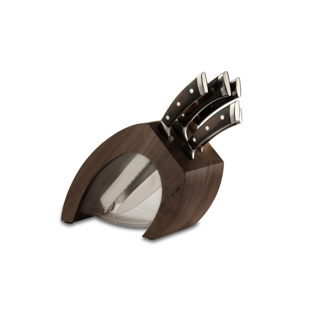 BUGATTI Virgola Knife Block with Pakka Knives - Tobacco