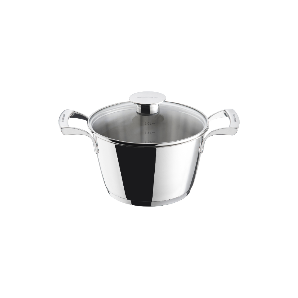 BUGATTI 20cm Stainless Steel Casserole Pot with Glass Lid