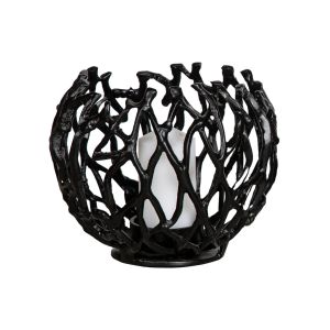 SSH COLLECTION Jali 19cm Wide Tea Light Candle Holder - Antique Black