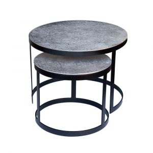 Set of 2 SSH COLLECTION Jute 43 and 61cm Nesting Round Occasional Tables - Nickel