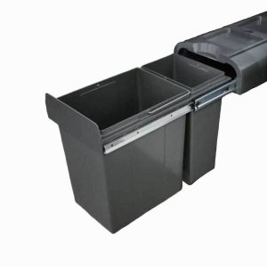 ELITE 30L Twin Slide Out Left Side Mounted Slim Profile Concealed Waste Bin (for 30cm cupboard)