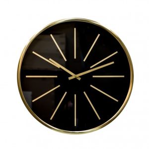 SSH COLLECTION Glamour 40cm Round Wall Clock with Brass Surround and Black Face