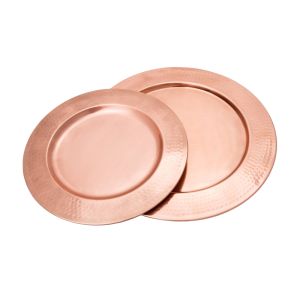 Set of 2 SSH COLLECTION Discus Round 31 and 35cm Wide Serving Trays - Hammered Copper
