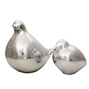 Set of 2 SSH COLLECTION Chirp 10 and 15cm Tall Decorative Birds - Silver