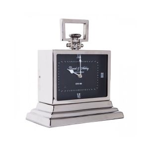 SSH COLLECTION Daniel & Ashley Small Table Clock with Square Black Face - Nickel