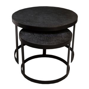 Set of 2 SSH COLLECTION Jute 43 and 61cm Nesting Round Occasional Tables - Black