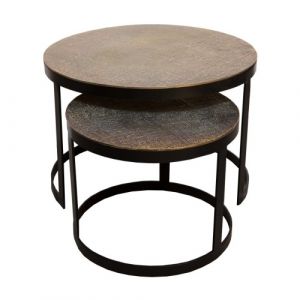 Set of 2 SSH COLLECTION Jute 43 and 61cm Nesting Round Occasional Tables - Brass
