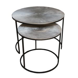 Set of 2 SSH COLLECTION Ridges 43 and 61cm Nesting Round Occasional Tables - Antique Silver
