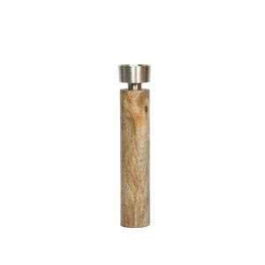 SSH COLLECTION James 37cm Tall Single Candle Holder - Natural Timber and Brushed Silver