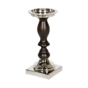 SSH COLLECTION Lucille 23cm Tall Single Candle Holder - Black Timber and Nickel