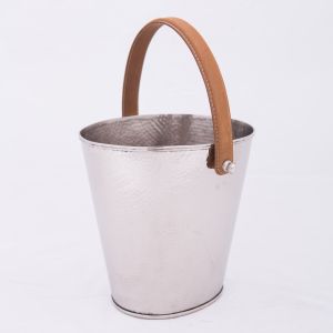 SSH COLLECTION Polo Wine Cooler - Hammered Nickel with Brown Leather Handle