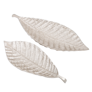 Set of 2 SSH COLLECTION Troppo 38 and 50cm Long Decorative Leaves - Nickel