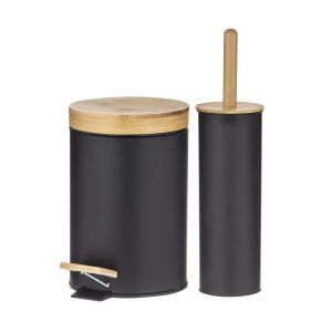 DAVIS & WADDELL 2 Piece Newson Step Can and Toilet Brush Set - Black/Natural