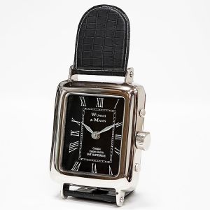 SSH COLLECTION Wunch & Mann 30cm Tall Desk Clock with Black Leather Band Black Face