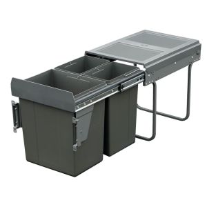 ELITE Domestique 40L Triple Slide Out Bottom Mounted Concealed Waste Bin (for 40cm cupboard) - includes Door Bracket