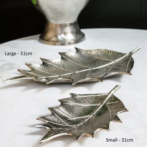 Set of 2 SSH COLLECTION Oak 31 and 51cm Long Decorative Leaves - Nickel