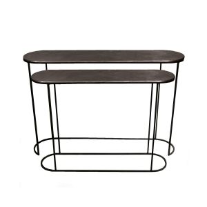 Set of 2 SSH COLLECTION Olivia 99 and 118cm Wide Nesting Oval Console Tables - Black Nickel
