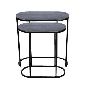 Set of 2 SSH COLLECTION Olivia 41 and 49cm Wide Nesting Oval Side Tables - Black Nickel