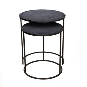 Set of 2 SSH COLLECTION Philip 41 and 49cm Wide Nesting Side Tables - Black Nickel