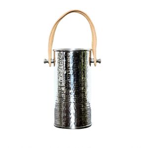 SSH COLLECTION Polo Single Bottle Holder - Hammered Nickel with Brown Leather Handle