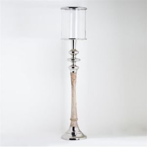 SSH COLLECTION Sofie 110cm Tall Hurricane Lamp - Timber/Polished Nickel Stand