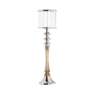 SSH COLLECTION Sofie 83cm Tall Hurricane Lamp - Timber/Polished Nickel Stand