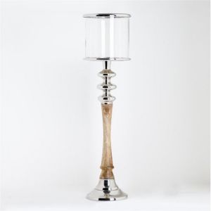 SSH COLLECTION Sofie 83cm Tall Hurricane Lamp - Timber/Polished Nickel Stand
