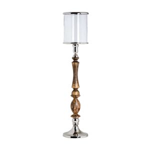 SSH COLLECTION Donna 108cm Tall Hurricane Lamp - Natural Timber and Polished Nickel